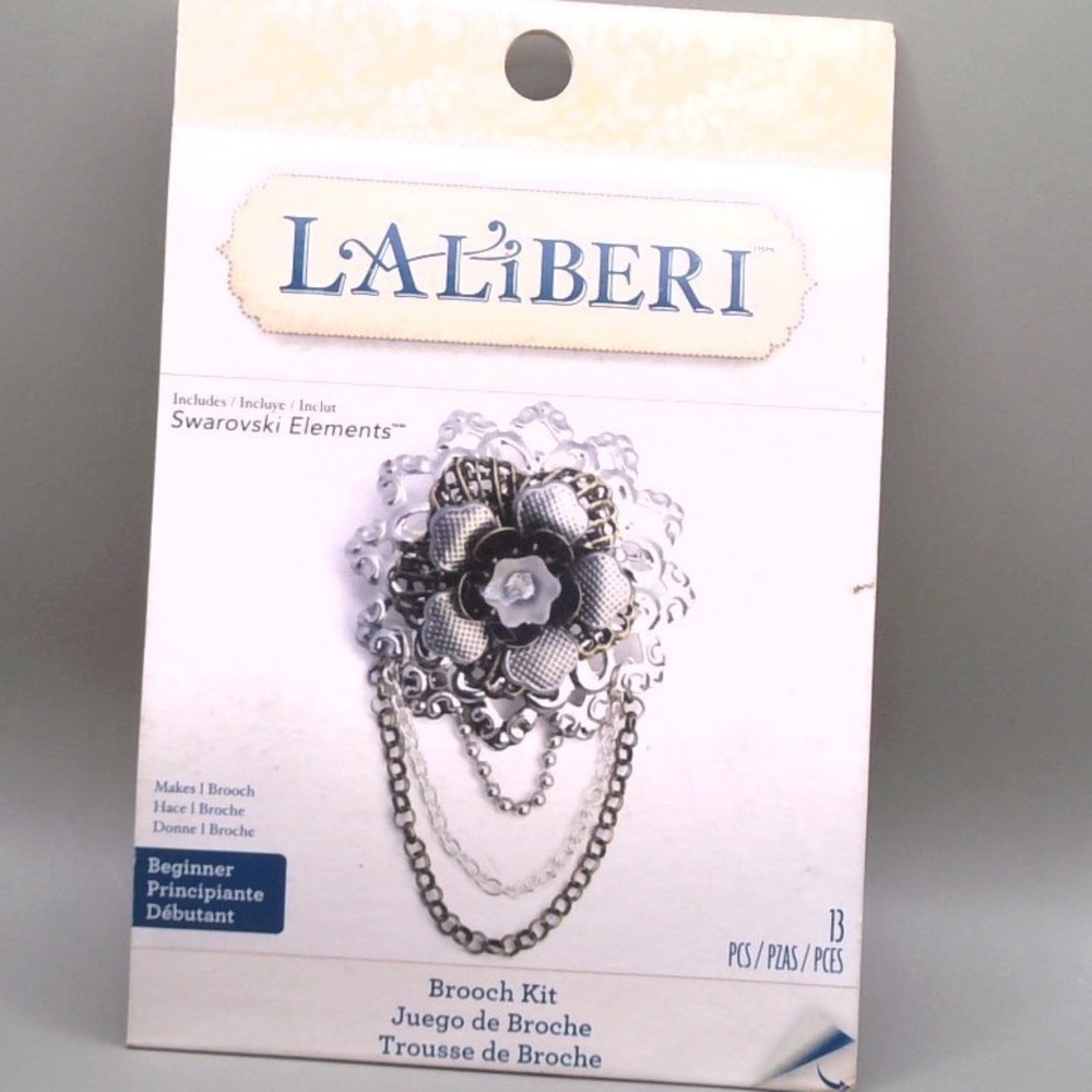 LaLiberi Brooch Kit Swarovski Elements Beginner DIY Jewelry 13 Pieces Silver